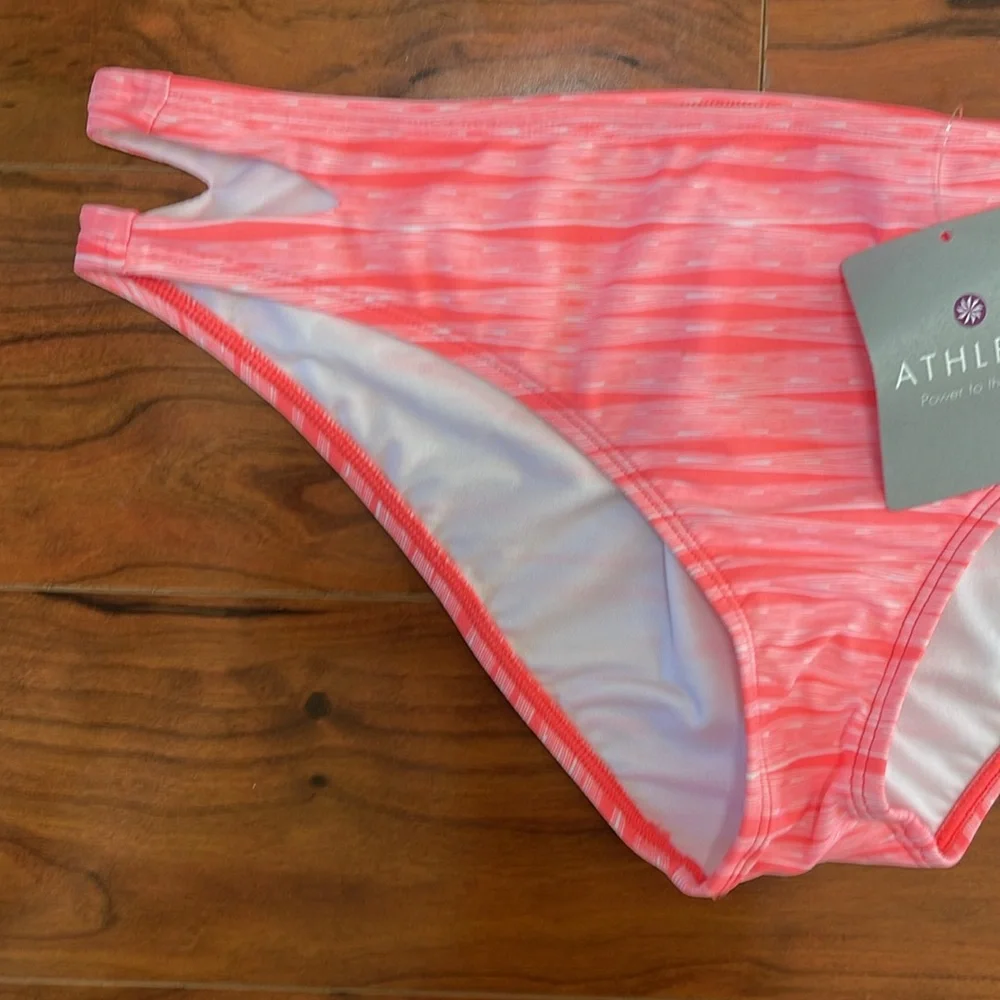 COPY - NWT Athleta Pink and White Ariel Cut Out Emor Swimsuit Bikini Bottoms